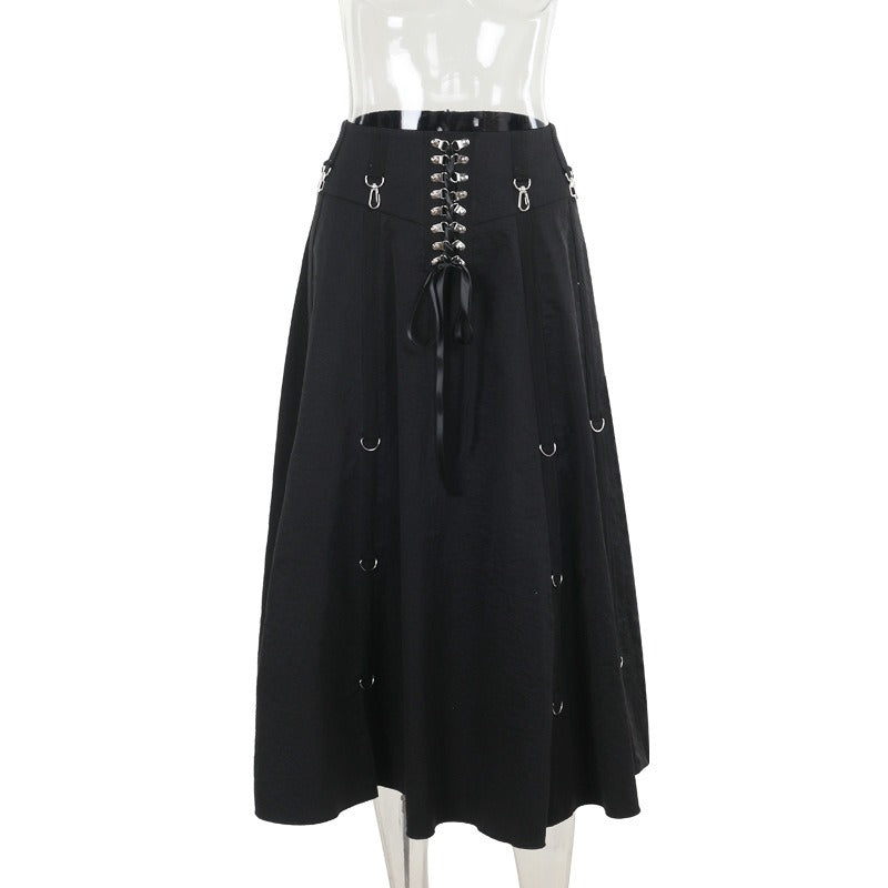 Elegant Black High Waist A-Line Swing Skirt